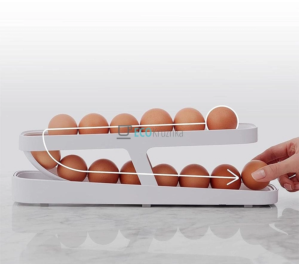 Автоматична біла полиця для яєць з обертанням, розміри 36.5 x 8.5 x 5 см (R93844)