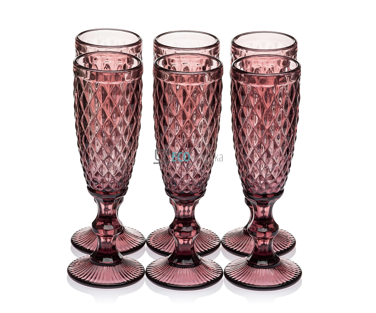 Набір келихів для шампанського з кольорового скла 6 шт Glassware 150мл Червоний EK9022