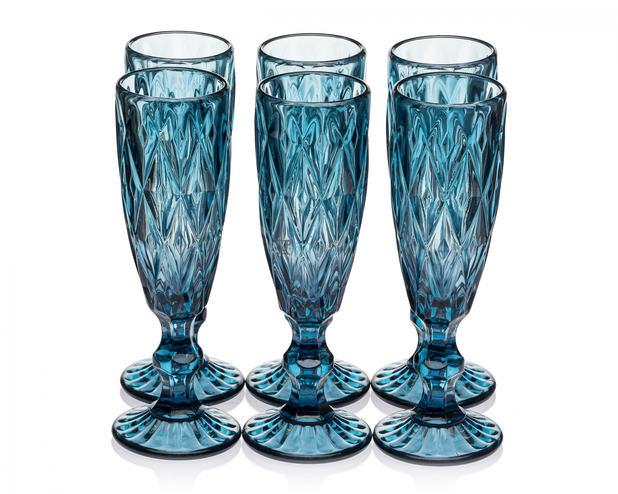 Набір келихів для шампанського з кольорового скла 6 шт Glassware 150 мл Синій EK9007