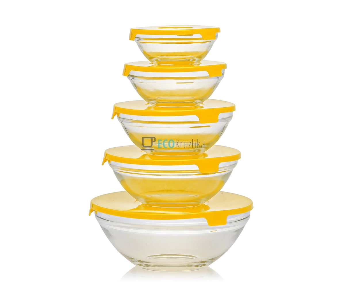 Набір салатників скляних зі кришками Жовтий Frico FRU-432