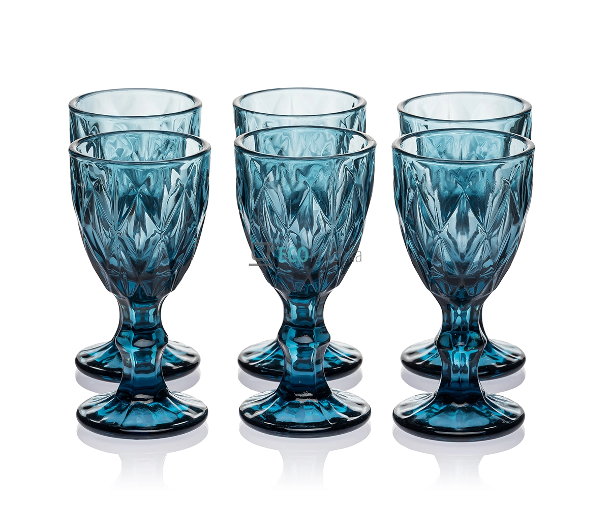 Набір чарок з кольорового скла 6 шт Glassware 40 мл Синій EK9057