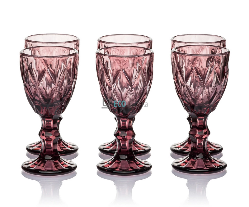 Набір чарок з кольорового скла 6 шт Glassware 50 мл Рожевий EK9058