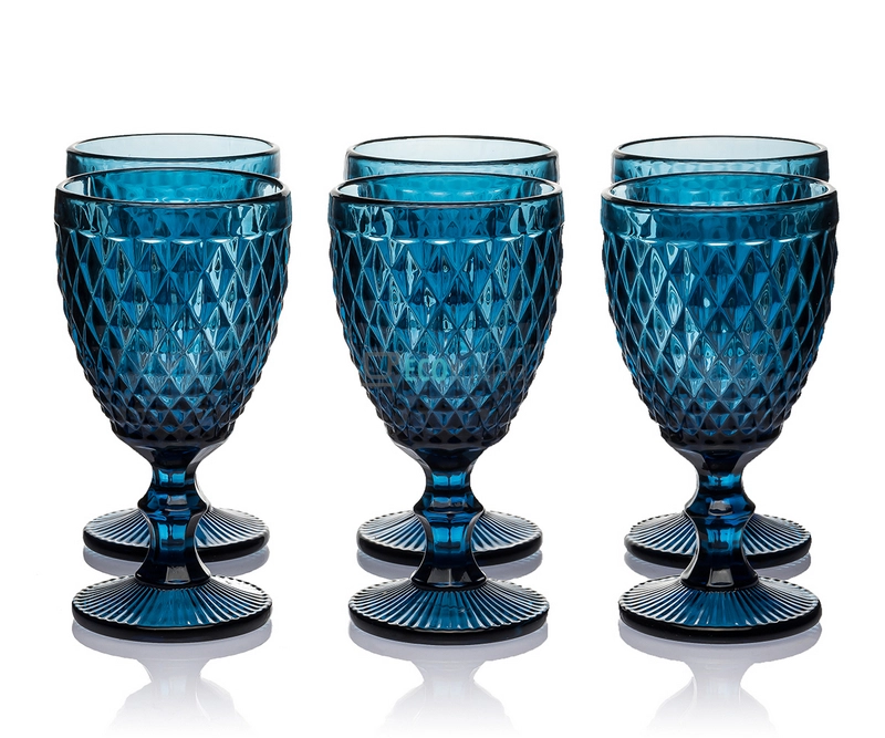 Келихи для вина з кольорового скла 6 шт Glassware 320мл Синій (дрібний ромб) EK11004