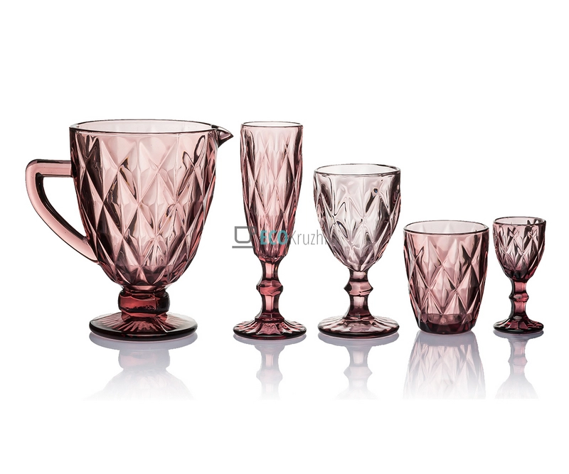 Набір келихів, склянок, чарок, глечик 25 предметів Рожевий EK12004