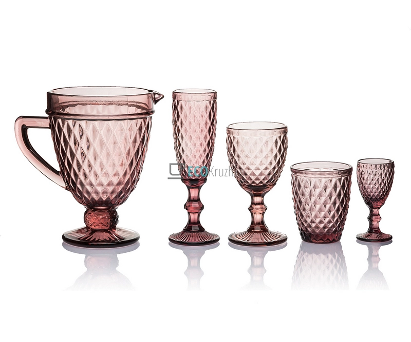 Набір келихів, склянок, чарок, глечик 25 предметів Рожевий EK12005