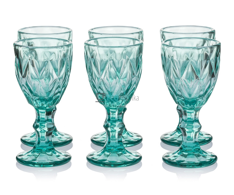 Набір чарок із кольорового скла 6шт Glassware 40 мл Бірюзовий EK12318