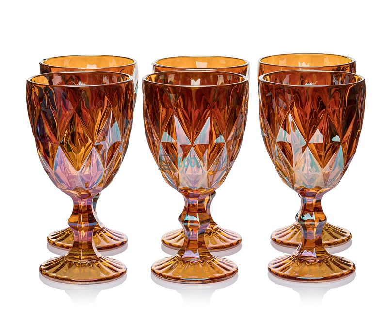 Набір келихів для вина Вогняні із кольорового скла Glassware 6 шт 320 мл Бурштиновий EK12331