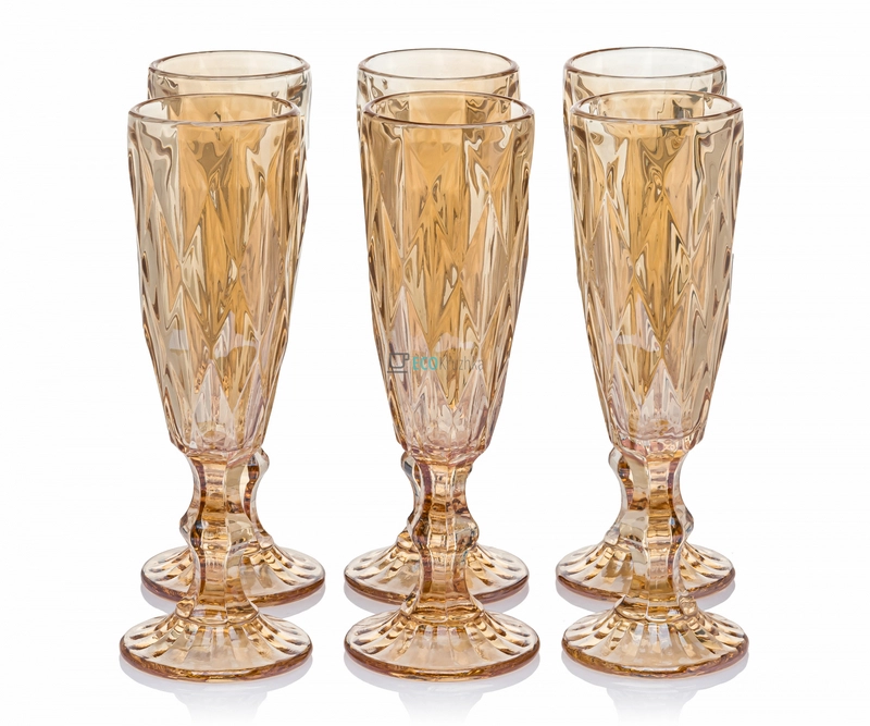 Набір келихів для шампанського з кольорового скла 6шт Glassware 170 мл Золотий EK12350