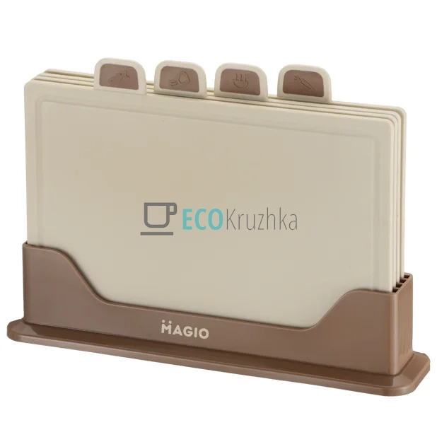 Набір обробних дощок MAGIO MG-1255I: 4 кухонні дошки з підставкою, бежевий