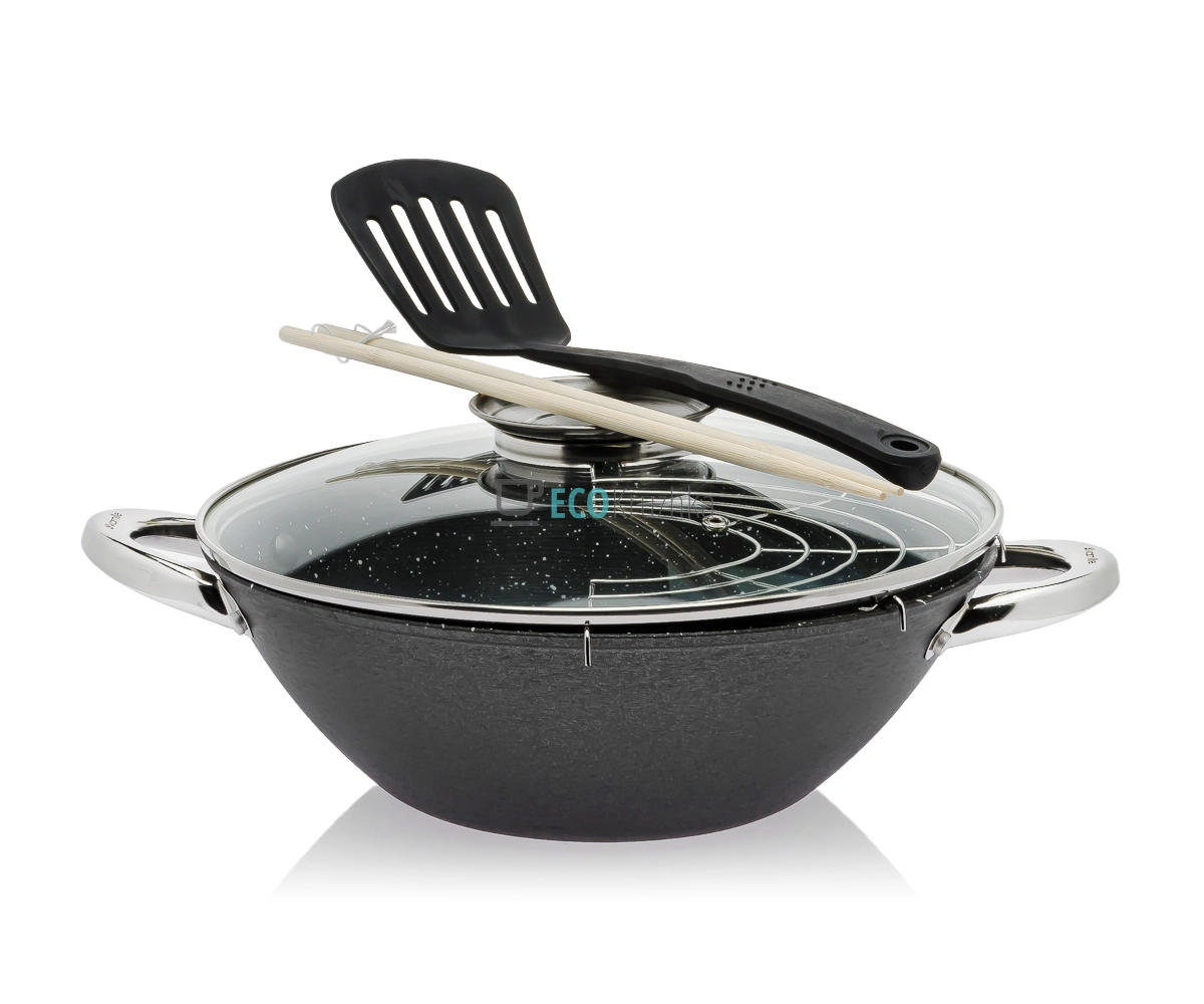 Казан чавунний "Wok", з антипригарним мармуровим покриттям 28 см, 3.6л Kamille KM-4806MR
