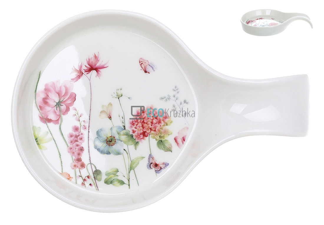 Порцелянова підставка під ложку Flower Garden 18×12 см – керамічна ложечниця для кухні (K057)