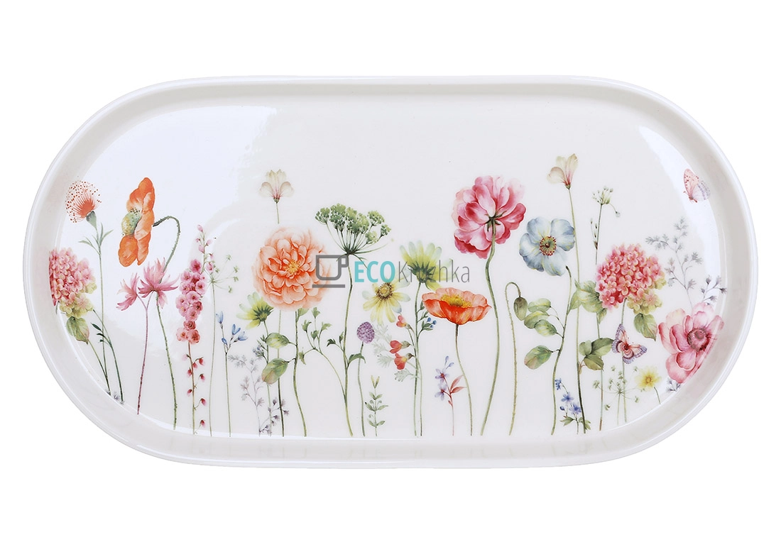 Порцелянове сервірувальне блюдо з квітковим візерунком Flower Garden 30.5×16 см Bonadi (K047)