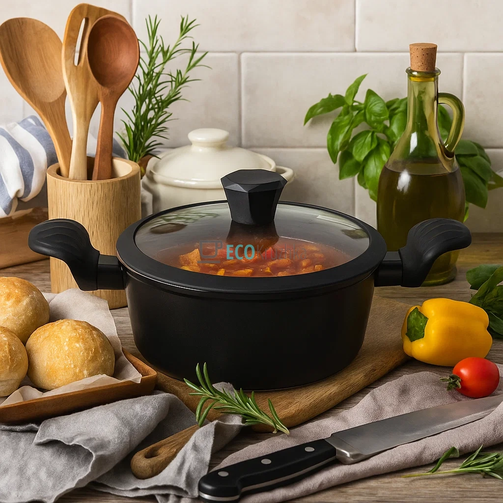​Каструля (казан) з алмазним покриттям та скляною кришкою, 1,5 л (18x8,0 см) Edenberg EB-3483