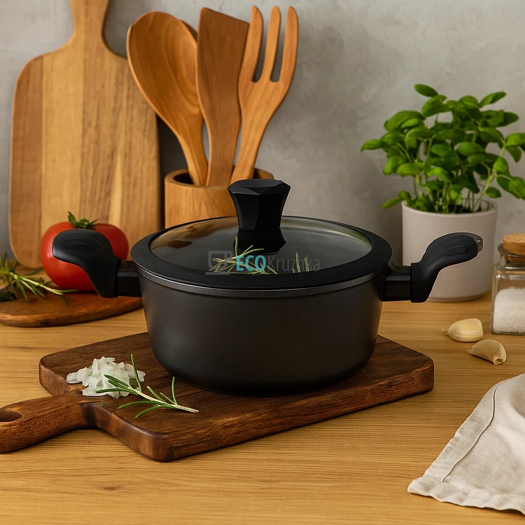 ​Каструля (казан) з алмазним покриттям та скляною кришкою, 3 л (22x9,5 см) Edenberg EB-3485