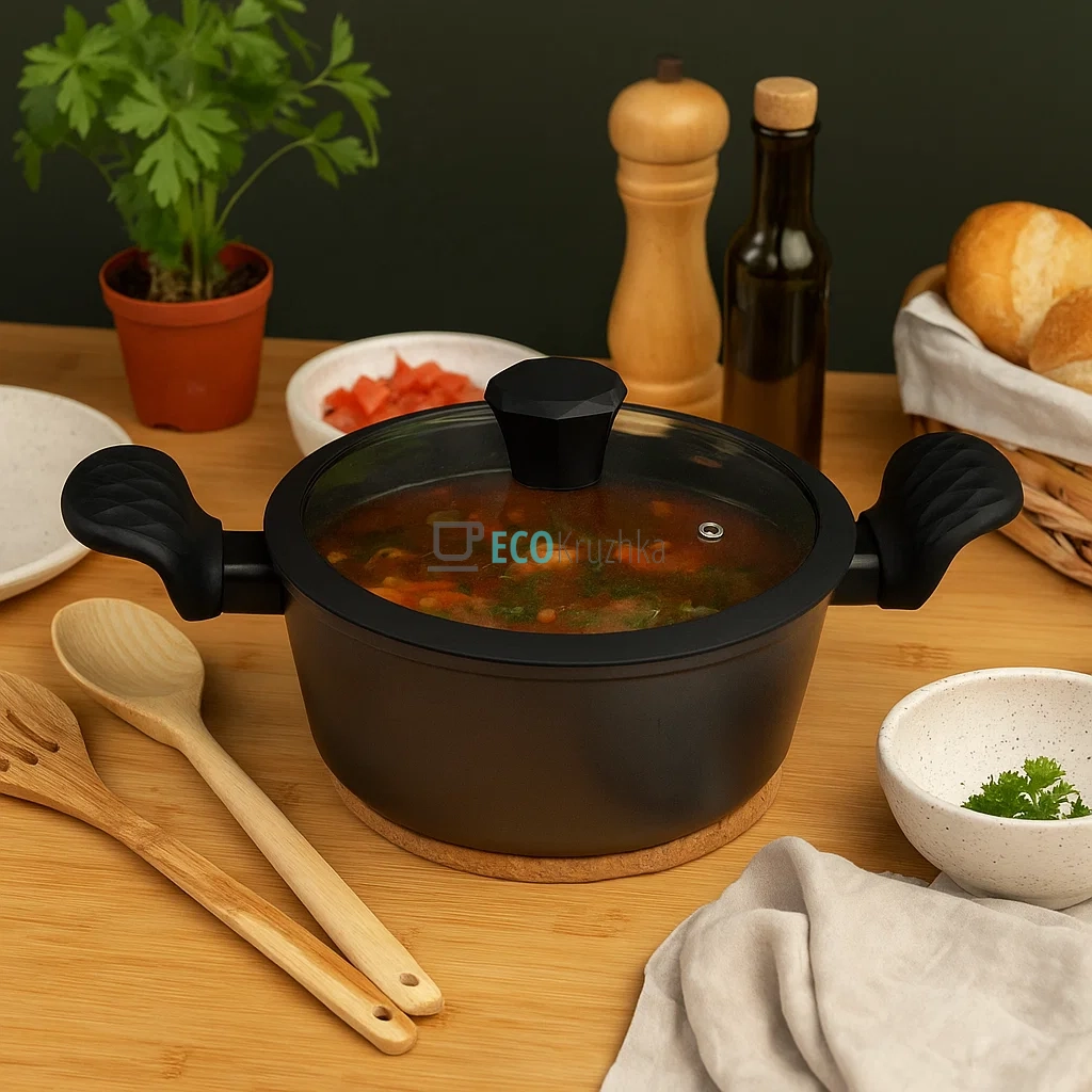 ​Каструля (казан) з алмазним покриттям та скляною кришкою, 3.9 л (24x10,5 см) Edenberg EB-3486