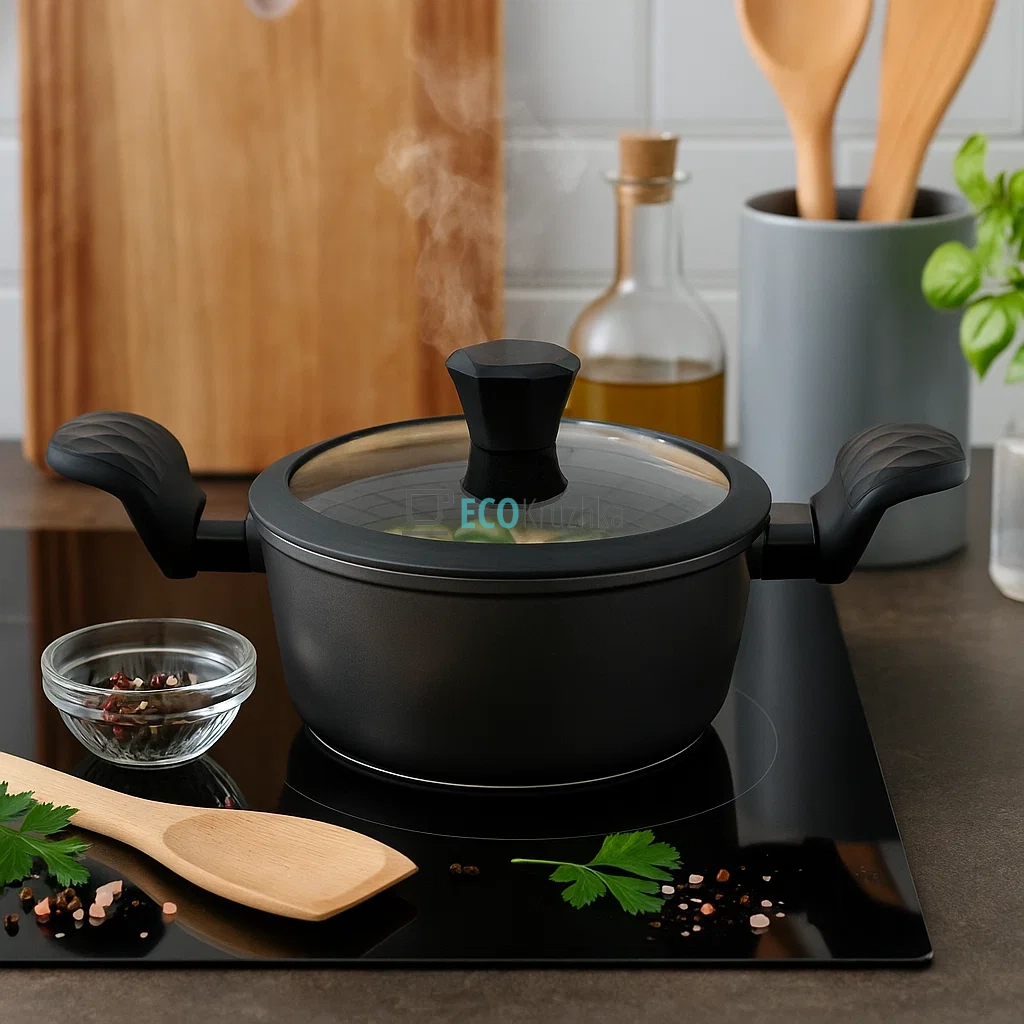 ​Каструля (казан) з алмазним покриттям та скляною кришкою, 6.7 л (28x12.5 см) Edenberg EB-3488