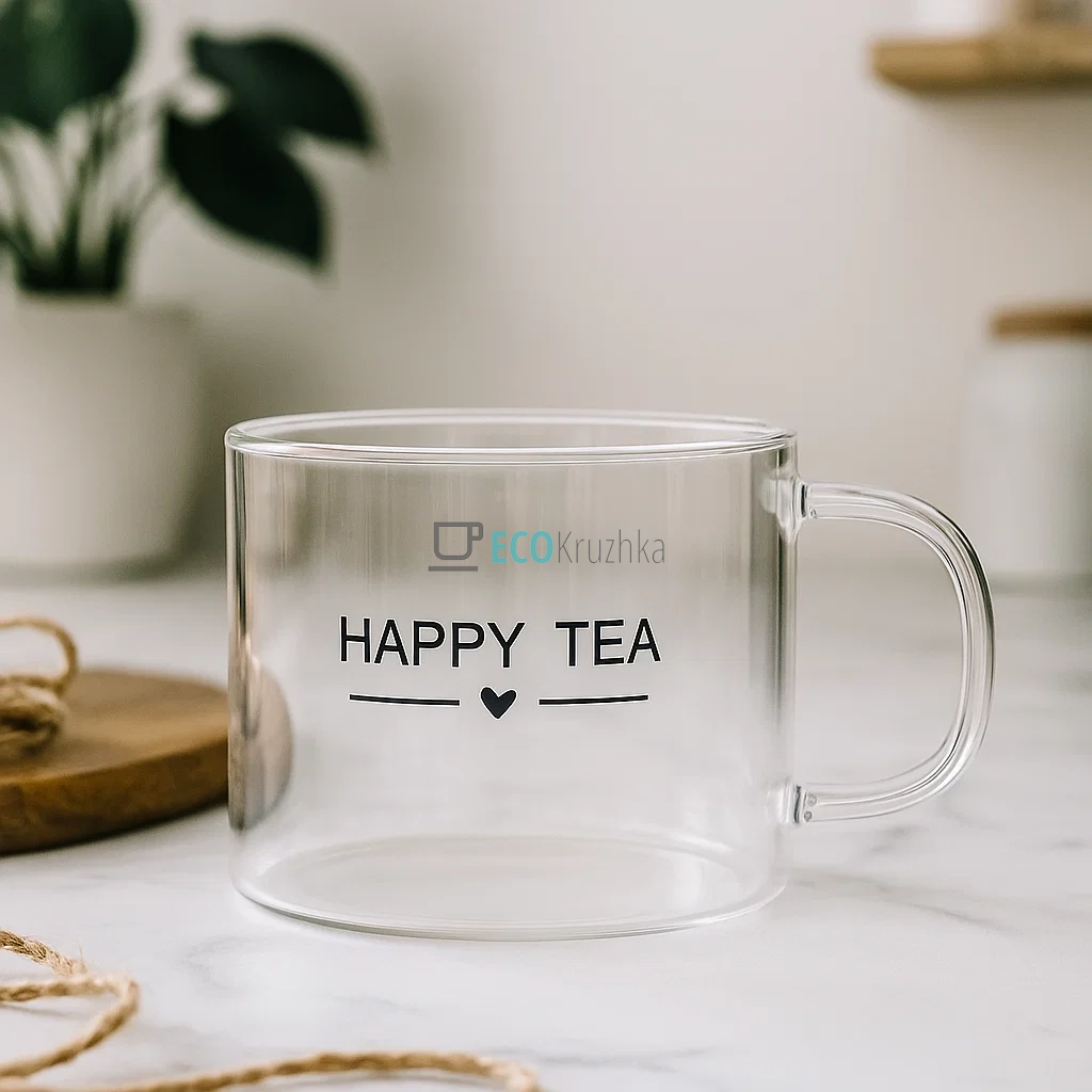 Чашка скляна 480 мл "Happy Tea" Прозора (102-800)