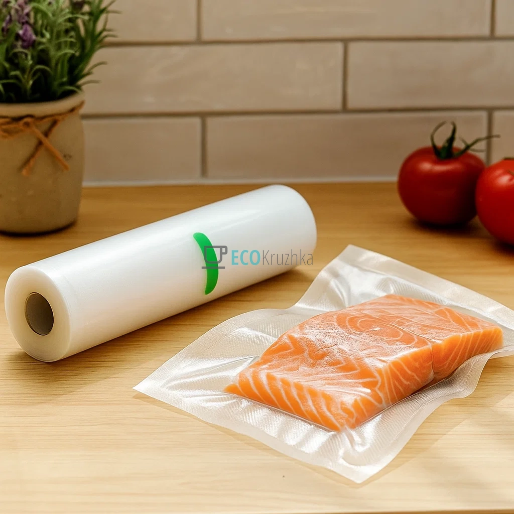 Вакуумні пакети для зберігання 25×500 см, харчова плівка для вакууматора (25500)