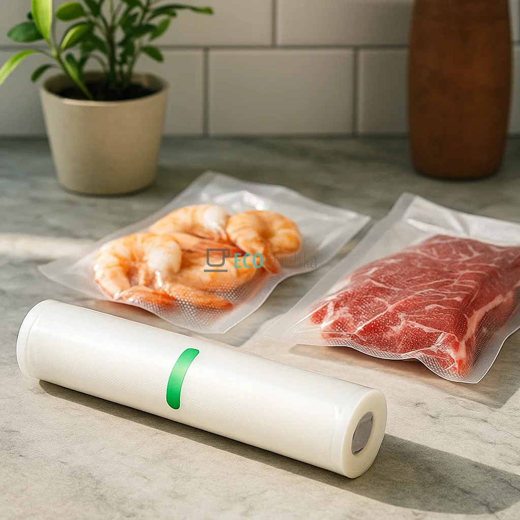 Вакуумні пакети для зберігання 20×500 см, харчова плівка для вакууматора (20500)