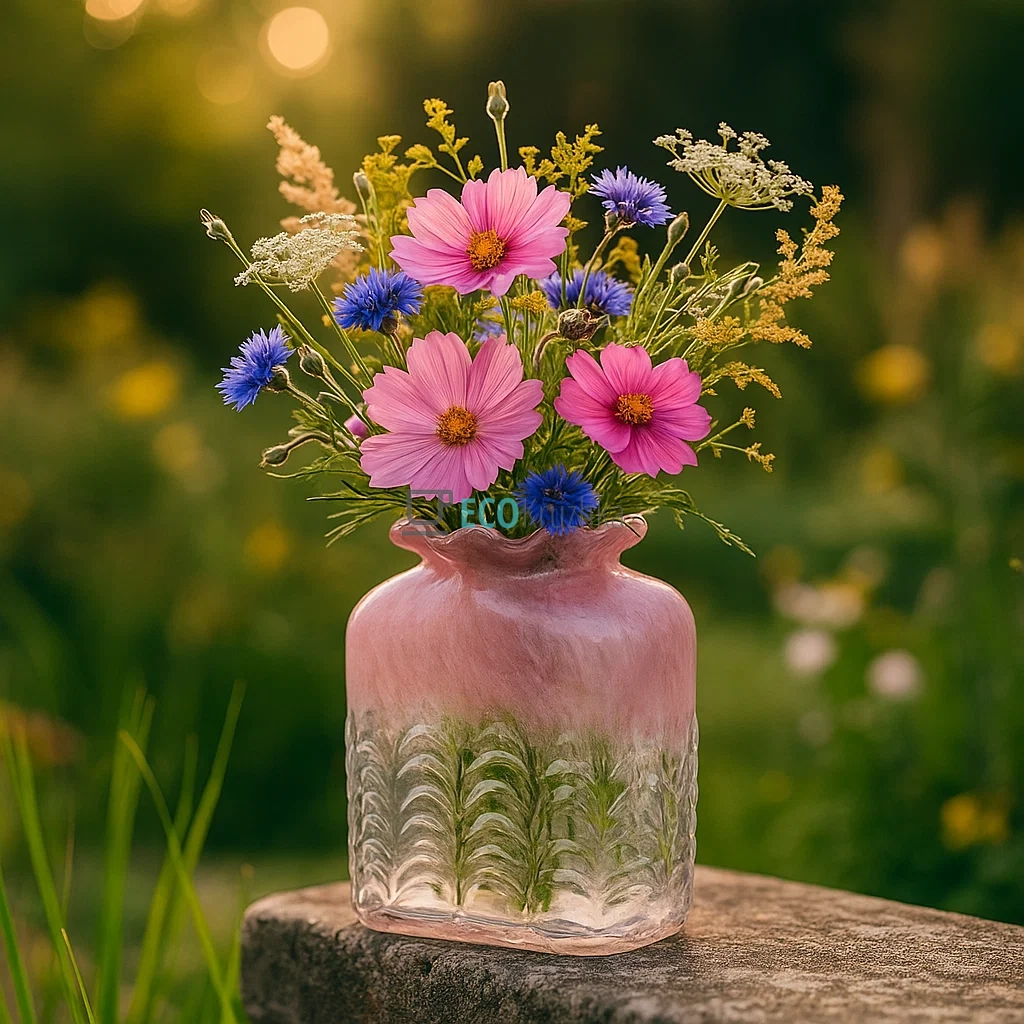 Скляна ваза ручної роботи для квітів Incanto Rosa 23 см рожева   (992-425)