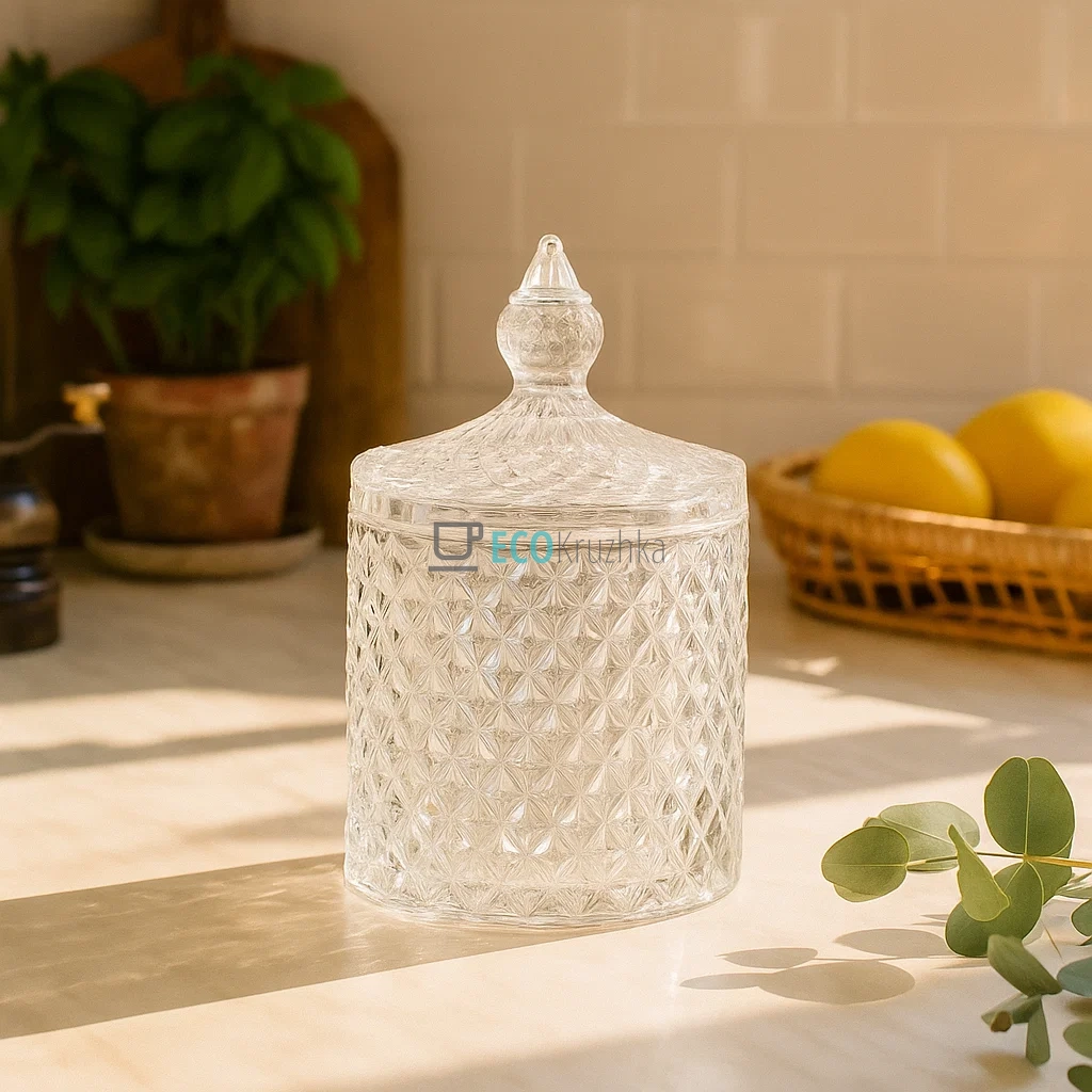 Цукорниця 300мл з кришкою скляна Crystal , Прозора (992-281)