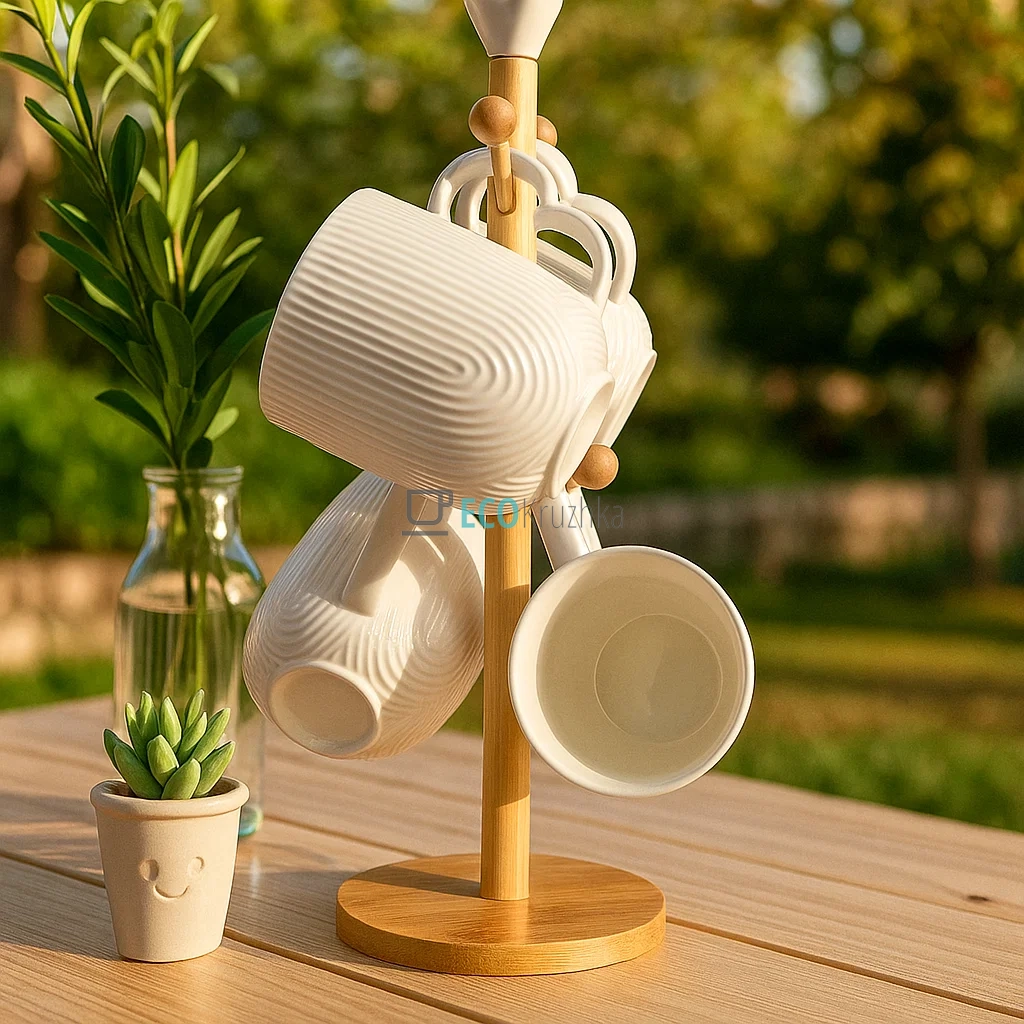 Набір чашок на бамбуковій підставці 300 мл Interos PJ03443 Набір чашок на бамбуковій підставці 300 мл Interos PJ03443