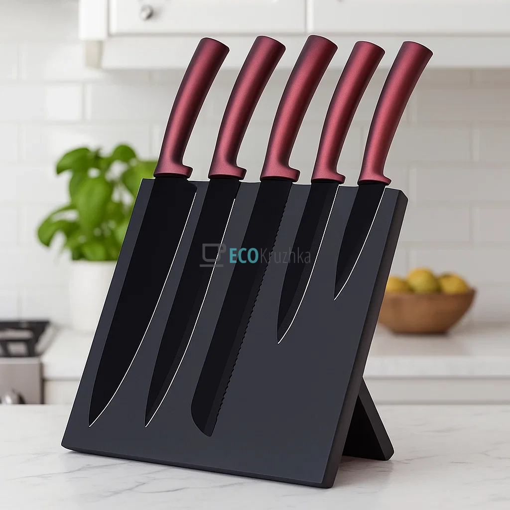 Набір ножів на магнітній підставці 6 предметів Коричневий Edenberg EB-963 Набір ножів на магнітній підставці 6 предметів Коричневий Edenberg EB-963