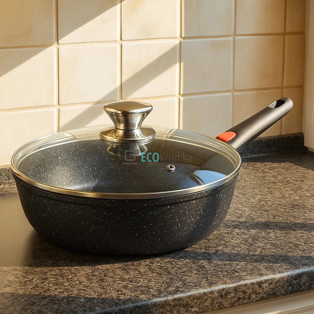 Глибока сковорода 28 см (3.8 л) з кришкою та знімною ручкою Edenberg EB-14143