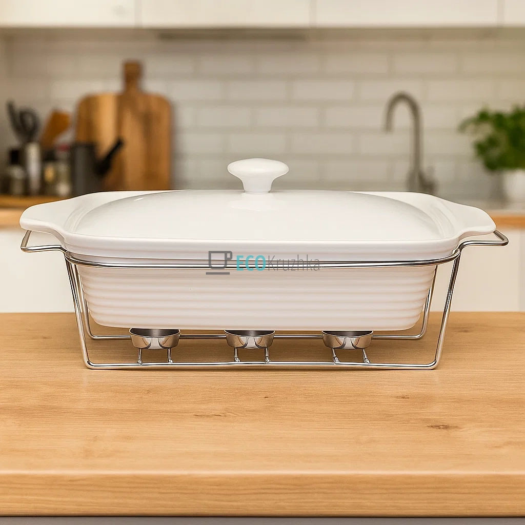 Марміт Kamille керамічний 3л зі скляною кришкою та металевою підставкою KM-6404