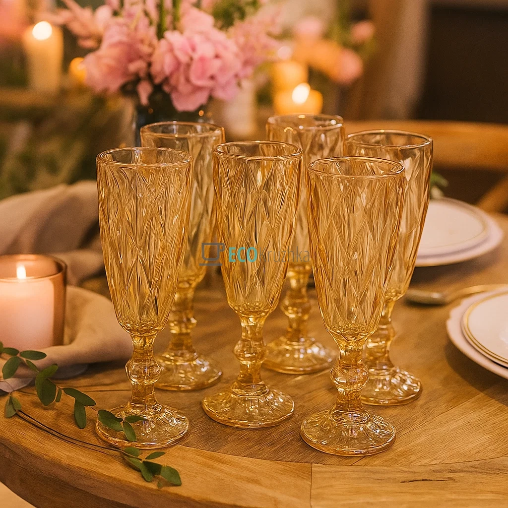 Набір келихів для шампанського з кольорового скла 6шт Glassware 170 мл Золотий EK12350