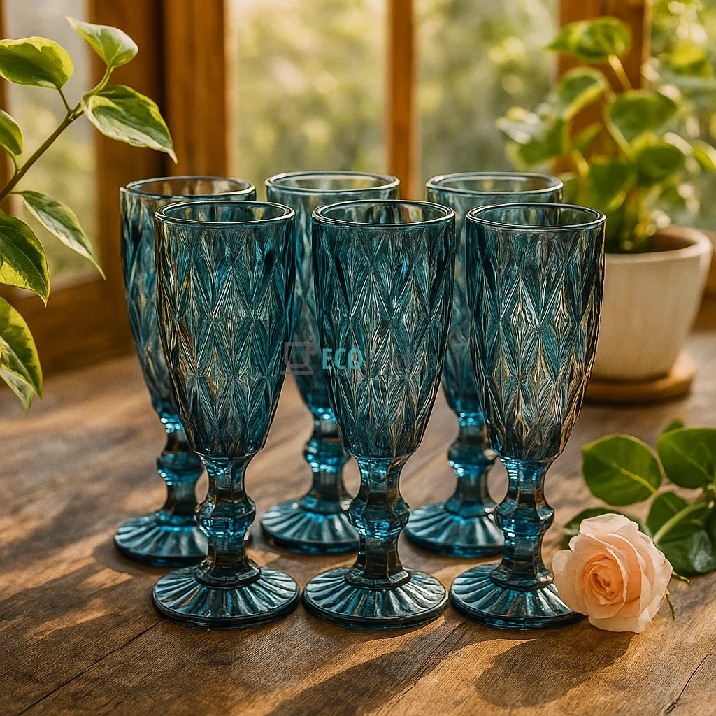Набір келихів для шампанського з кольорового скла 6 шт Glassware 150 мл Синій EK9007