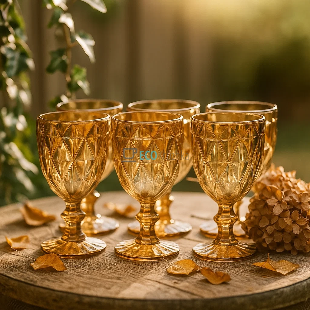 Келихи для вина з кольорового скла 6 шт Glassware 260 мл Золотий EK10974