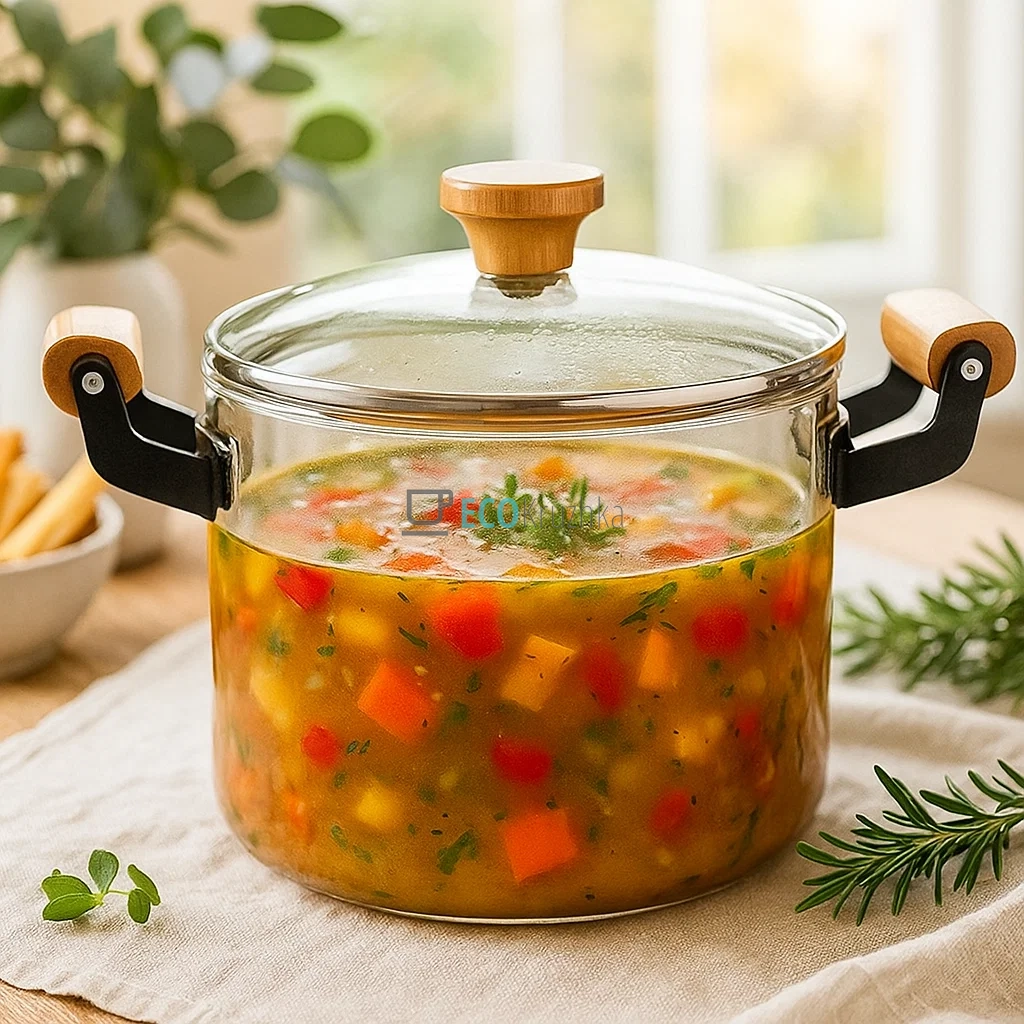 Жароміцна скляна каструля з кришкою, 5 літрів HO_PE (888-2) Жароміцна скляна каструля з кришкою, 5 літрів HO_PE (888-2)