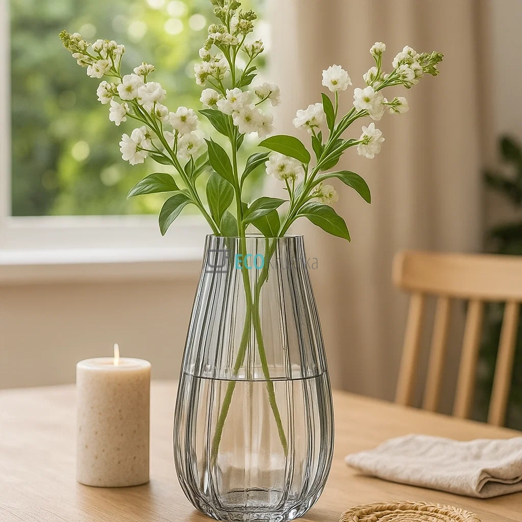 Ваза скляна Violla D12.5 х 25см, Сірий (527-799) Ваза скляна Violla D12.5 х 25см, Сірий (527-799)