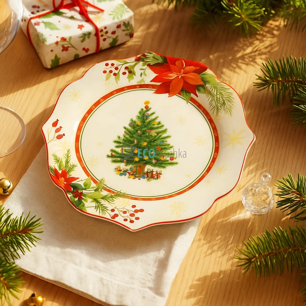 Новорічна порцелянова тарілка Christmas Story 21 см • для святкової сервіровки (149-040)