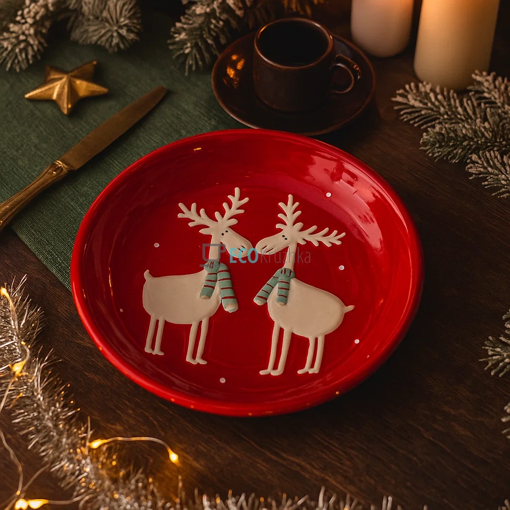 Керамічна тарілка "Олені", 21.4 см, червона (834-140)