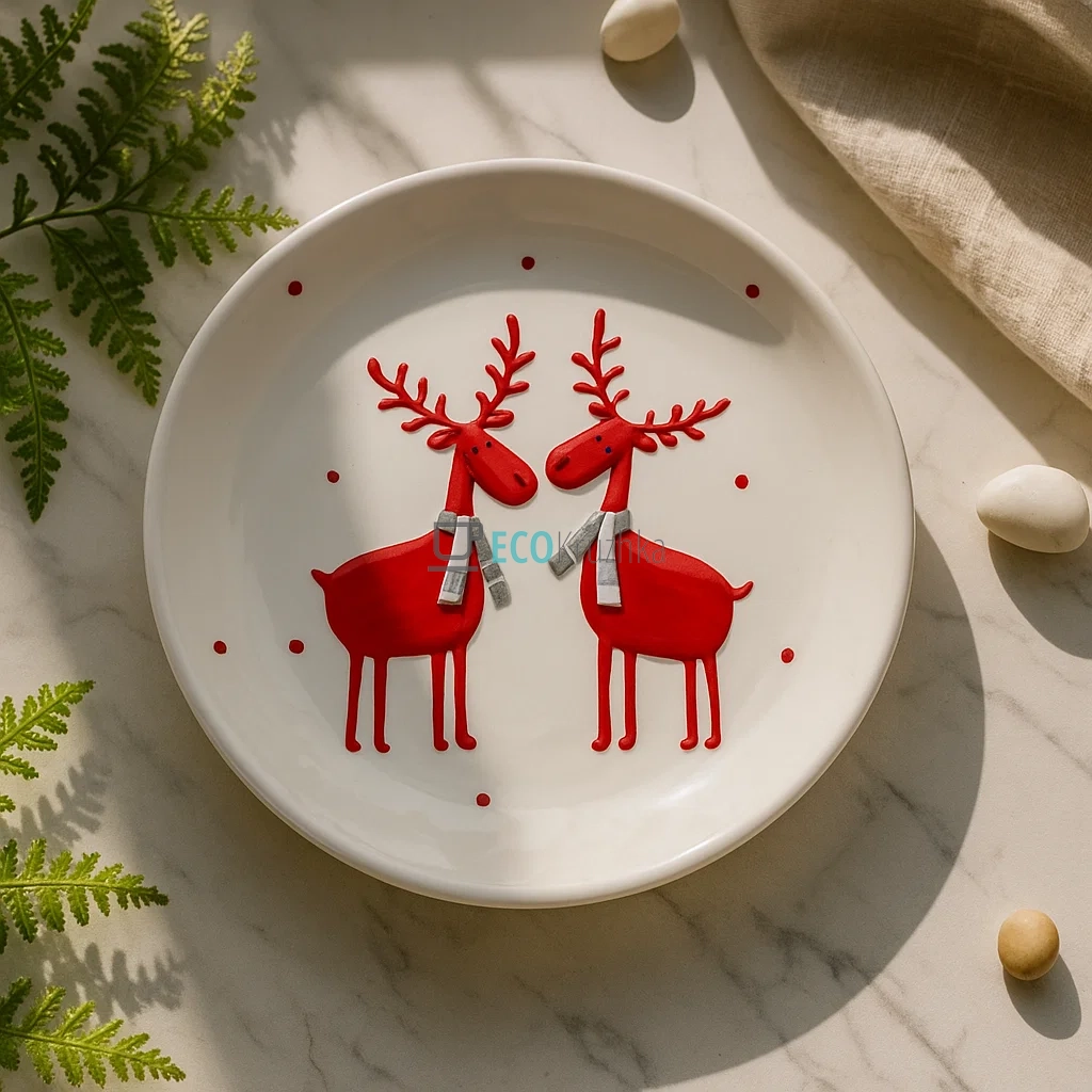 Керамічна тарілка "Олені", 21.4 см, біла (834-141)