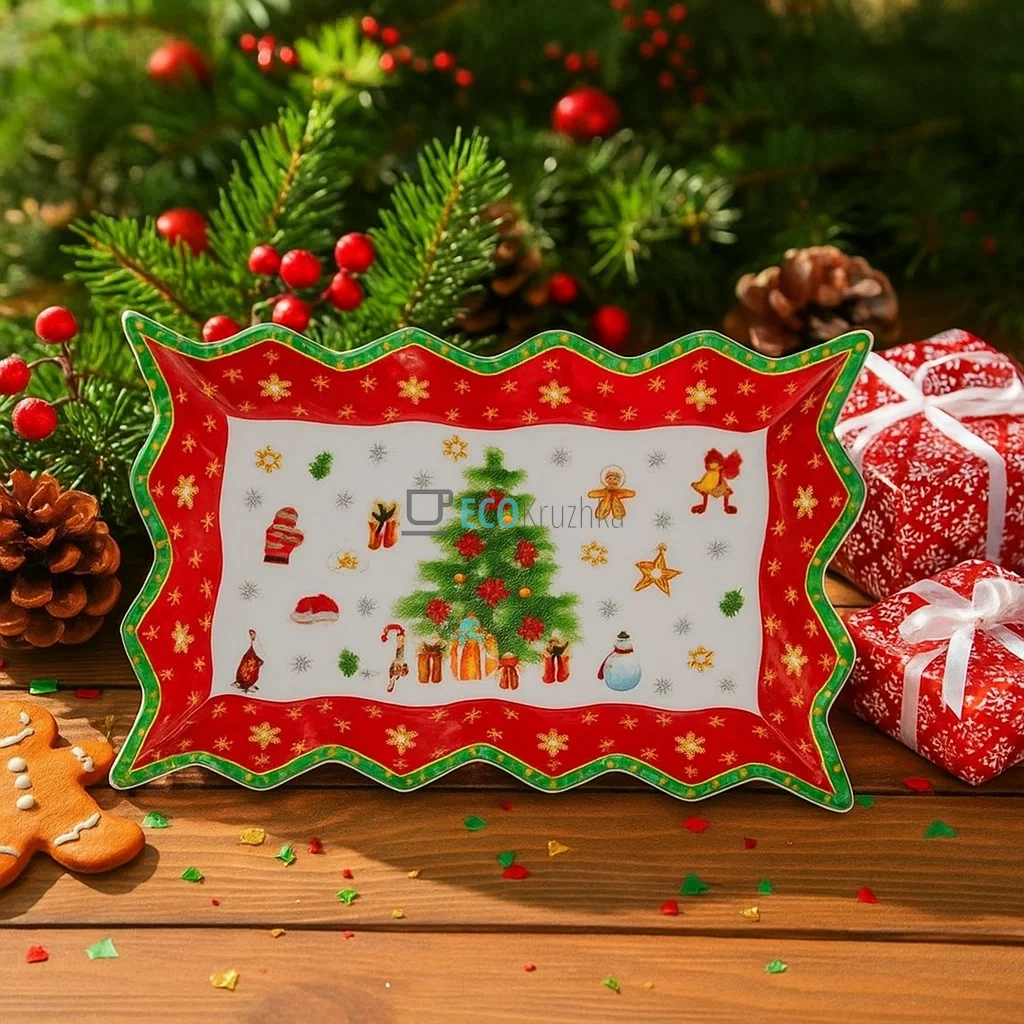 Порцелянове фігурне прямокутне блюдо "Святковий флер", 25 см (498-259)