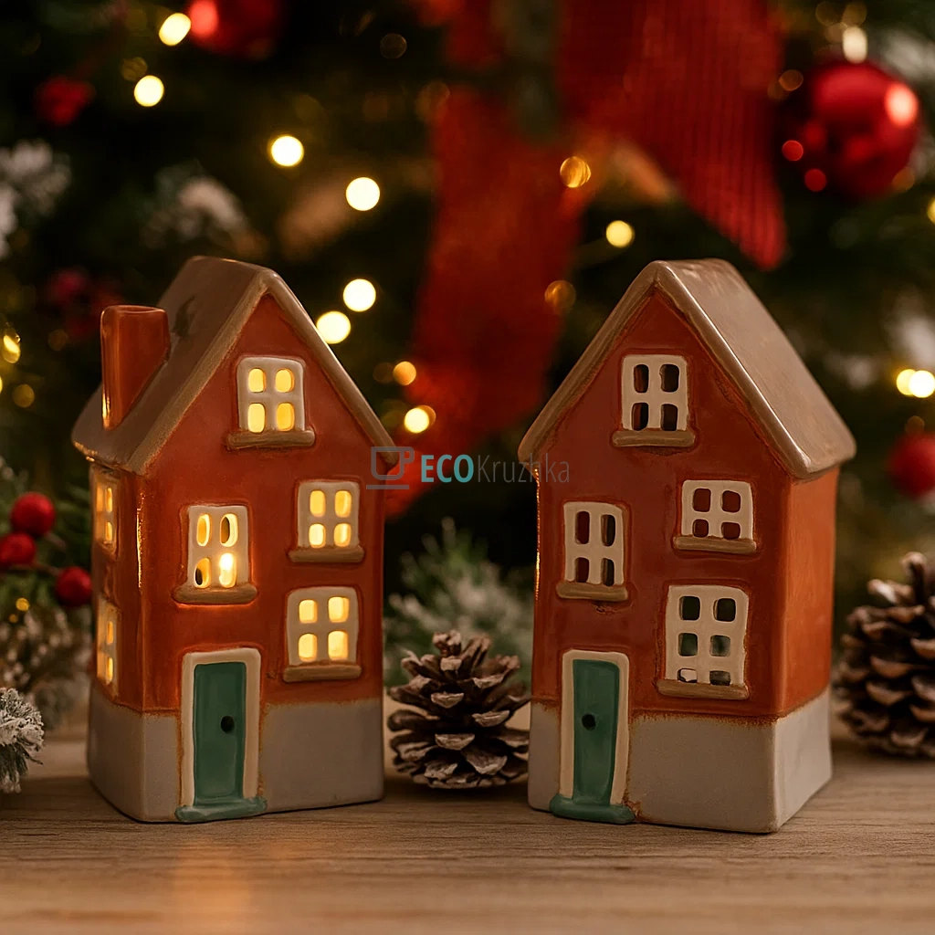 Керамічний свічник у формі Будинку, 10 × 7.5 × 18 см (Модель 109-005)