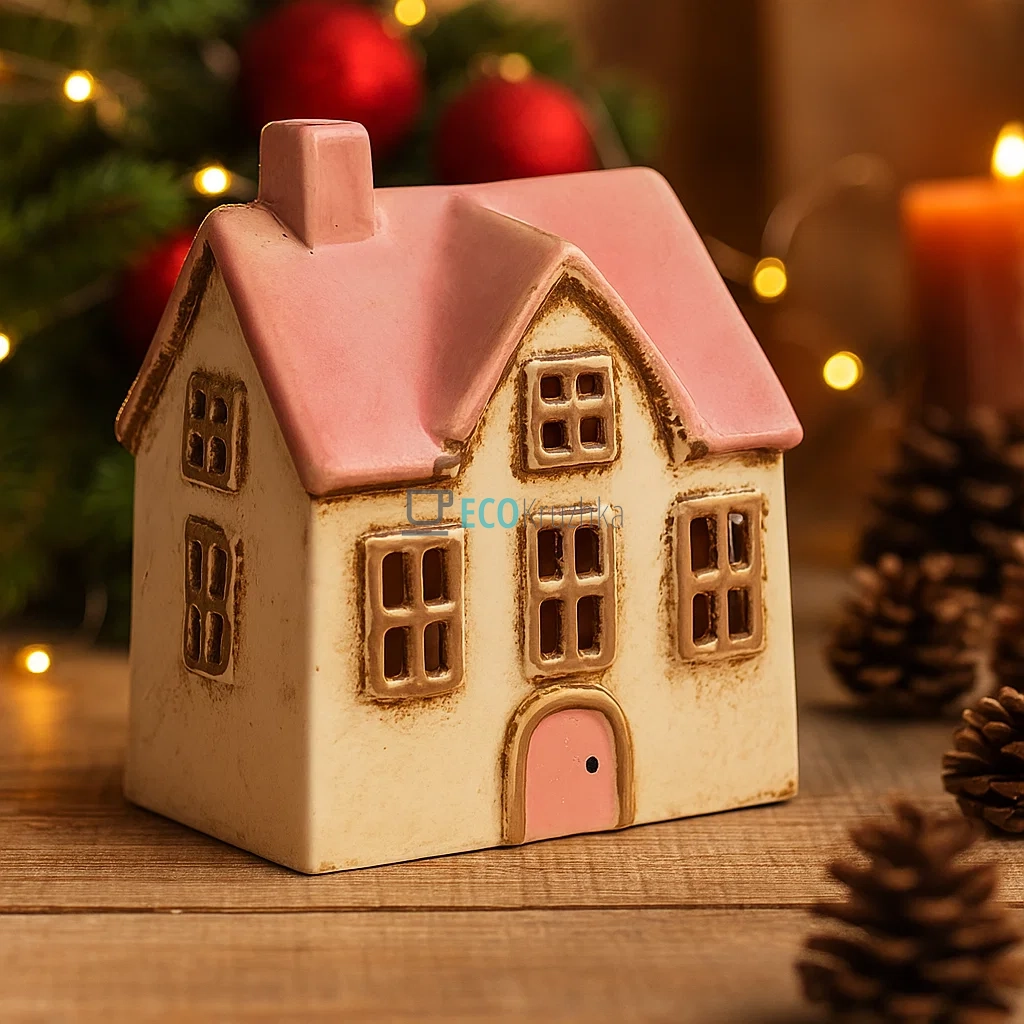 Керамічний свічник у формі Будинку, 12.5 × 9.5 × 15 см (Модель 109-001) Керамічний свічник у формі Будинку, 12.5 × 9.5 × 15 см (Модель 109-001)