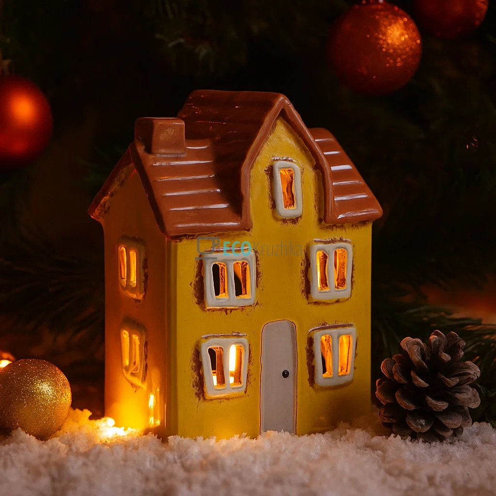 Керамічний свічник у формі Будинку, 11.5 × 7.5 × 15 см (Модель 109-007) Керамічний свічник у формі Будинку, 11.5 × 7.5 × 15 см (Модель 109-007)