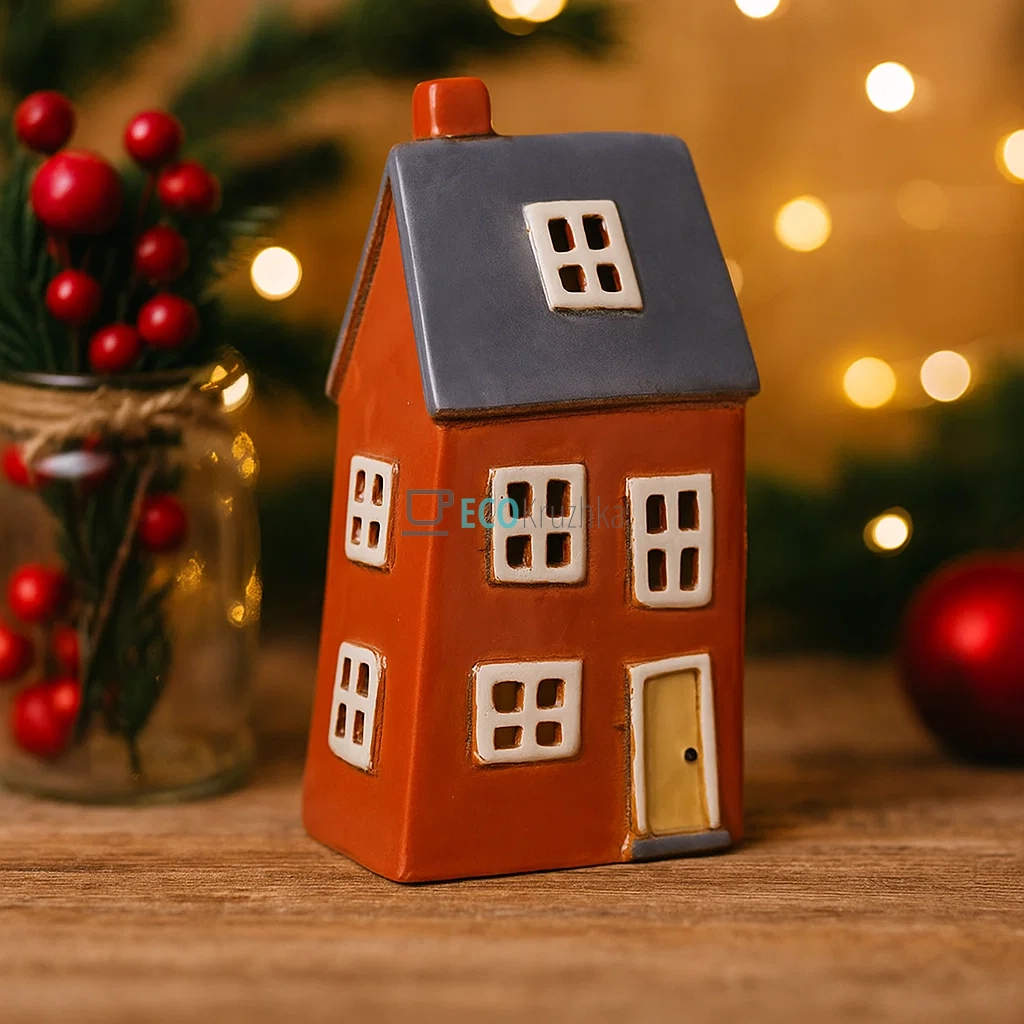 Керамічний свічник у формі Будинку, 12 × 8.5 × 23 см (Модель 109-010)