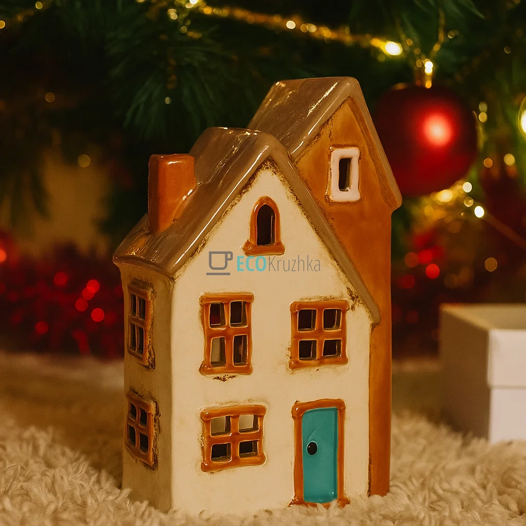 Керамічний свічник у формі Будинку, 12 × 7.5 × 20 см (Модель 109-002)