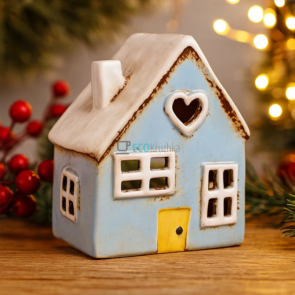 Керамічний свічник у формі Будинку, 10.5 × 7.5 × 13 см (Модель 109-017)