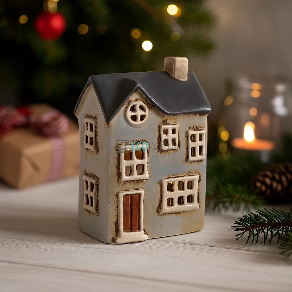Керамічний свічник у формі Будинку, 12.5 × 7.5 × 17.5 см (Модель 109-027)