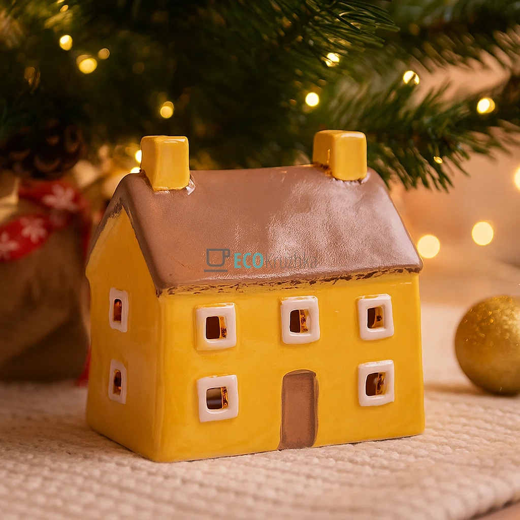 Керамічний свічник у формі Будинку, 12 × 7 × 11.5 см (Модель 109-012)