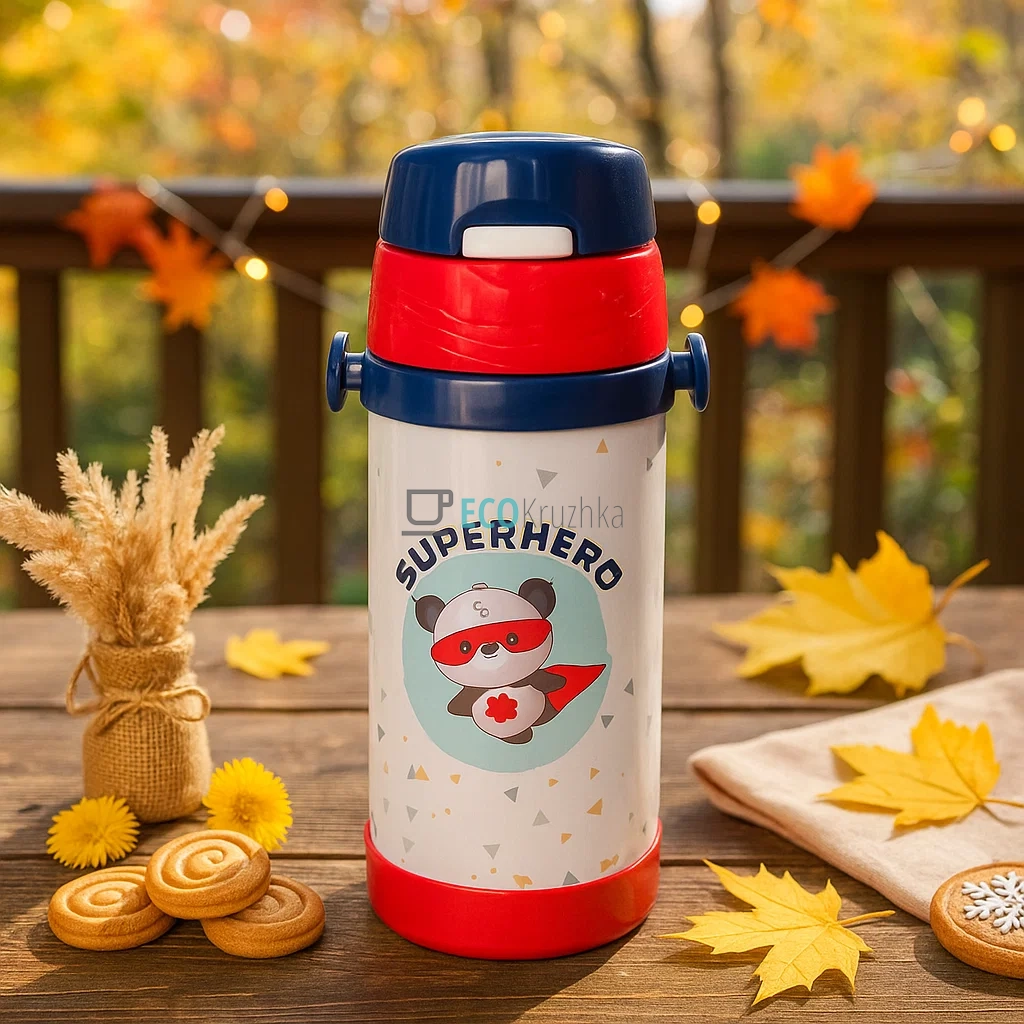 Термопоїлка з трубочкою 350 мл Панда Червоний (1778L)