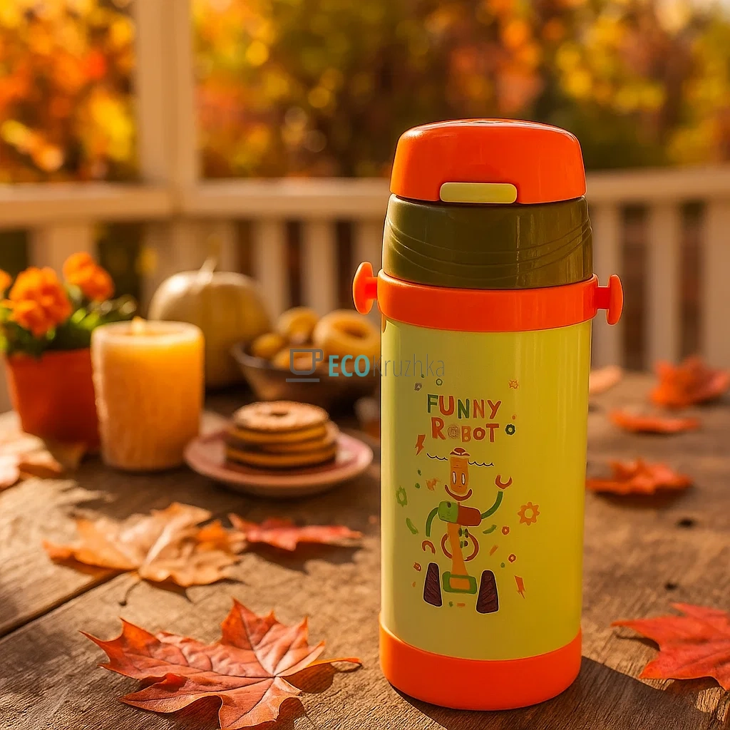 Термопоїлка з трубочкою 350 мл Робот Помаранчевий (1778L)