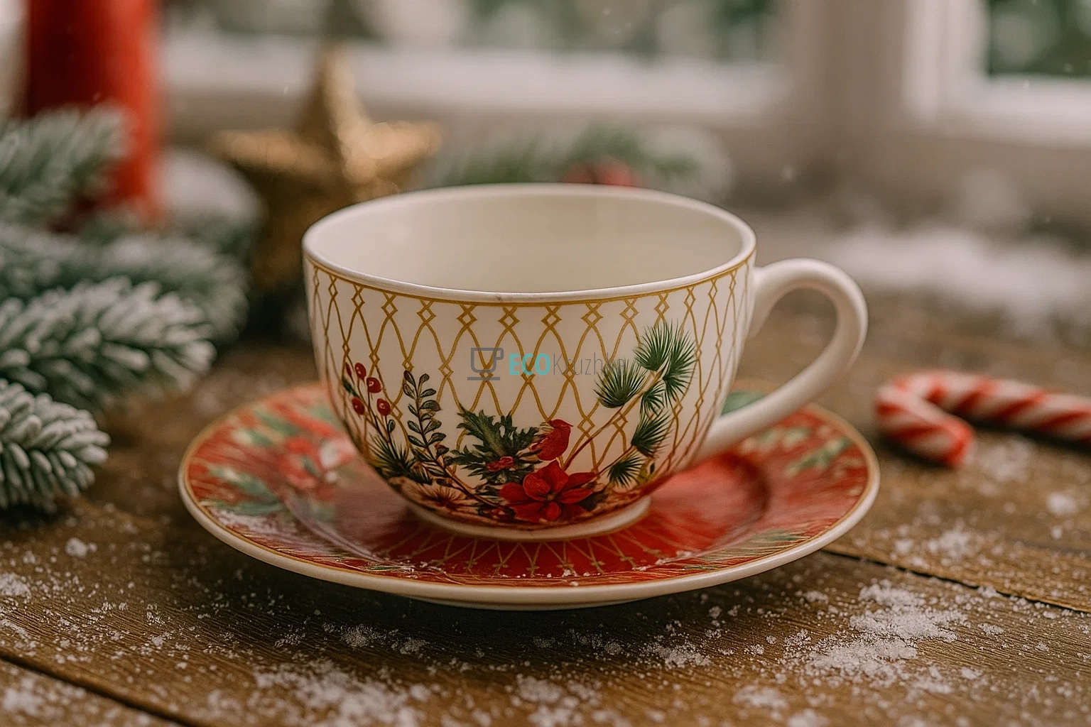 Порцеляновий набір "Christmas": чашка 250 мл з блюдцем (K075)