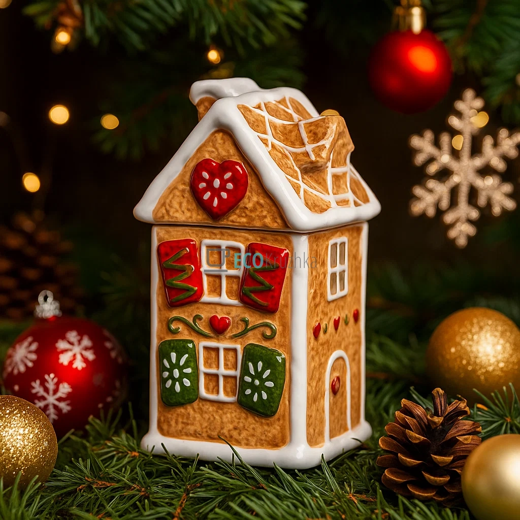 Керамічна банка для солодощів "Пряниковий Будиночок", 1000 мл (Модель 834-383) Керамічна банка для солодощів "Пряниковий Будиночок", 1000 мл (Модель 834-383)